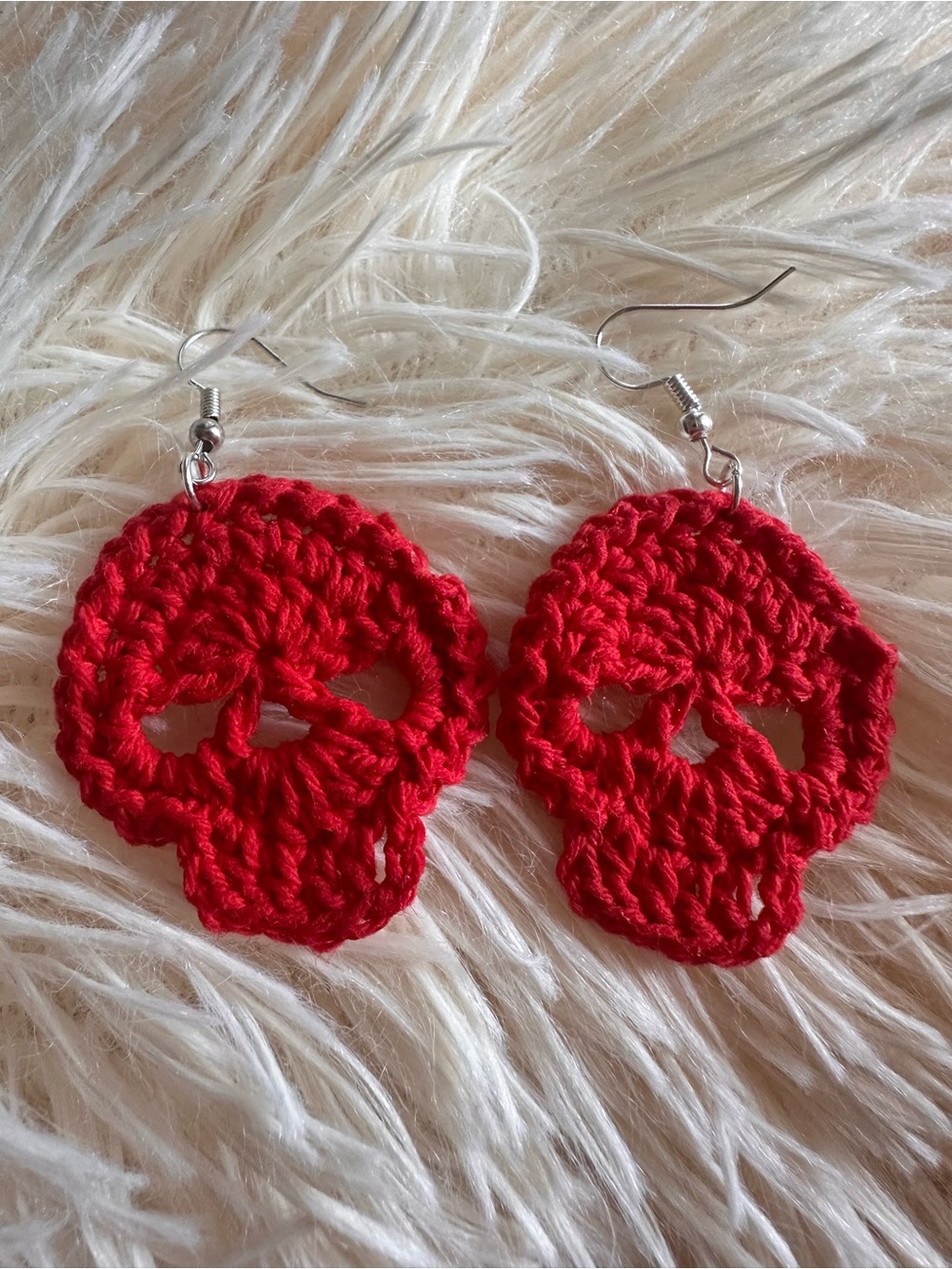 Handmade Red Crochet Skull Earrings - Women Accessories